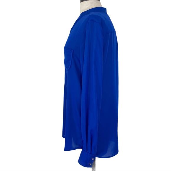 NY Collection blue crepe blouse women’s oversize small loose fit button up top - Picture 3 of 7